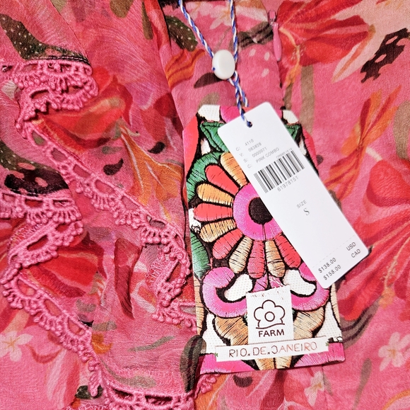 NWT Farm Rio Pink Lace Trim Top - Picture 4 of 14